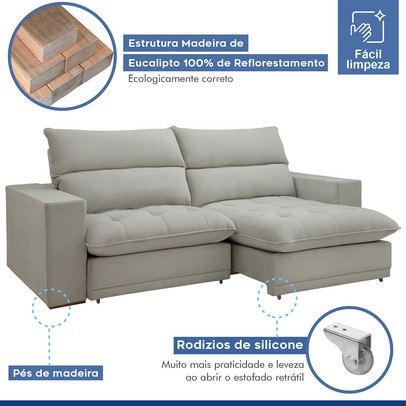 Sofá Retrátil e Reclinável Martinho 230cm Boucle Gelo - Celflex