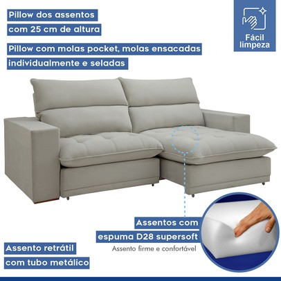 Sofá Retrátil e Reclinável Martinho 230cm Boucle Gelo - Celflex