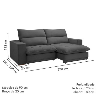 Sofá Retrátil e Reclinável Martinho 230cm Veludo Cinza  - Celflex