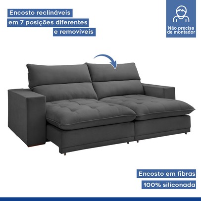 Sofá Retrátil e Reclinável Martinho 230cm Veludo Cinza  - Celflex