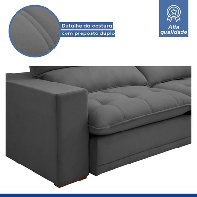 Sofá Retrátil e Reclinável Martinho 230cm Veludo Cinza  - Celflex