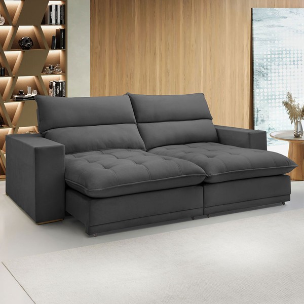 Sofá Retrátil e Reclinável Martinho 230cm Veludo Cinza  - Celflex