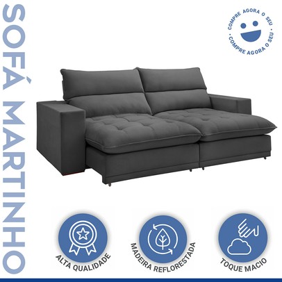 Sofá Retrátil e Reclinável Martinho 230cm Veludo Cinza  - Celflex
