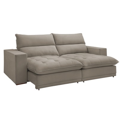 Sofá Retrátil e Reclinável Martinho 230cm Veludo Bege Claro - Celflex