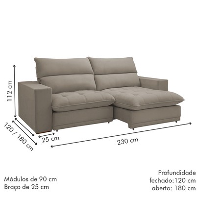 Sofá Retrátil e Reclinável Martinho 230cm Veludo Bege Claro - Celflex