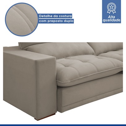 Sofá Retrátil e Reclinável Martinho 230cm Veludo Bege Claro - Celflex