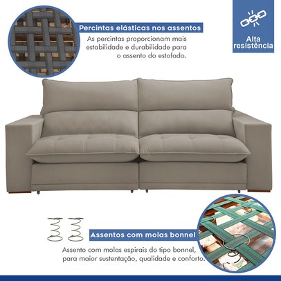 Sofá Retrátil e Reclinável Martinho 230cm Veludo Bege Claro - Celflex