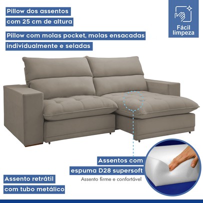 Sofá Retrátil e Reclinável Martinho 230cm Veludo Bege Claro - Celflex