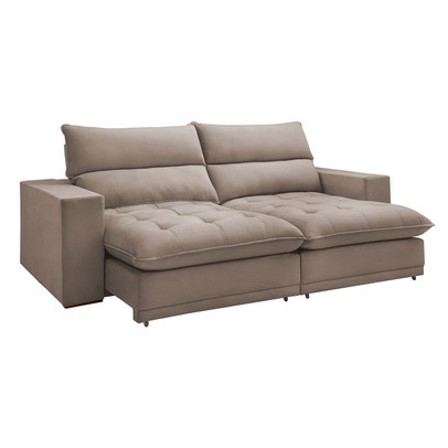 Sofá Retrátil e Reclinável Martinho 230cm Veludo Bege Escuro - Celflex