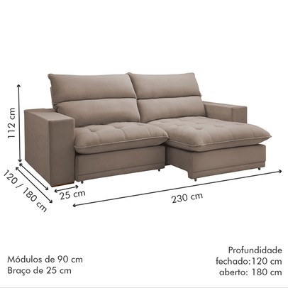 Sofá Retrátil e Reclinável Martinho 230cm Veludo Bege Escuro - Celflex