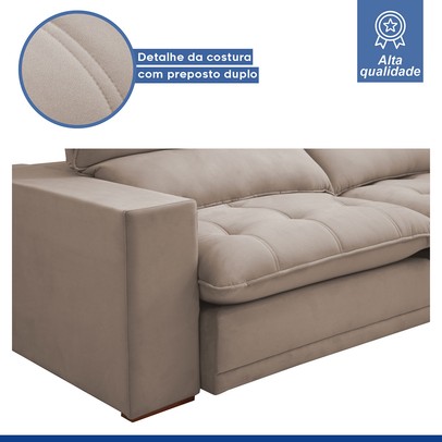 Sofá Retrátil e Reclinável Martinho 230cm Veludo Bege Escuro - Celflex
