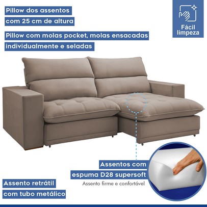 Sofá Retrátil e Reclinável Martinho 230cm Veludo Bege Escuro - Celflex