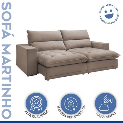 Sofá Retrátil e Reclinável Martinho 230cm Veludo Bege Escuro - Celflex