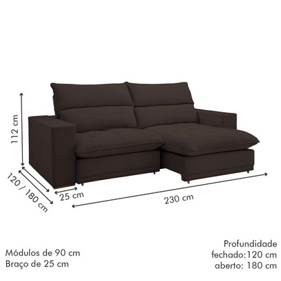 Sofá Retrátil e Reclinável Martinho 230cm Veludo Marrom  - Celflex