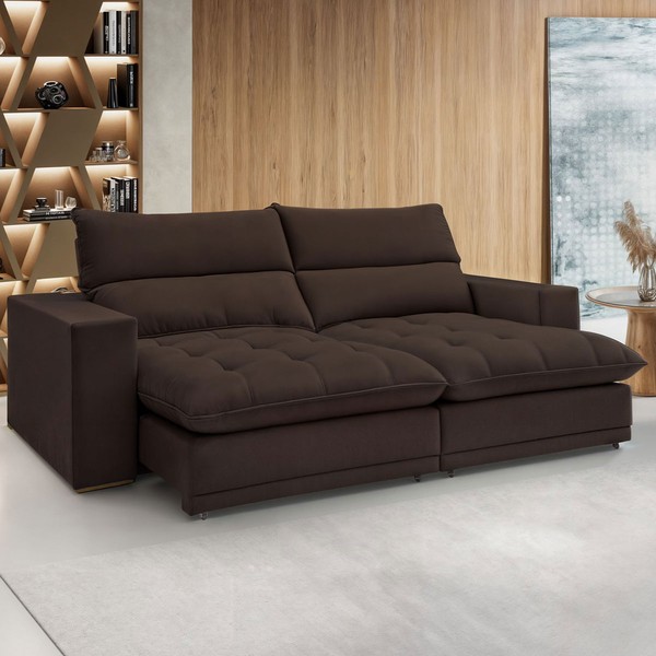 Sofá Retrátil e Reclinável Martinho 230cm Veludo Marrom  - Celflex