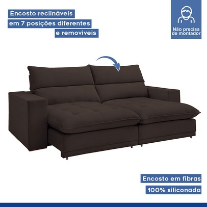 Sofá Retrátil e Reclinável Martinho 230cm Veludo Marrom  - Celflex