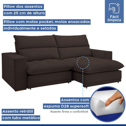 Sofá Retrátil e Reclinável Martinho 230cm Veludo Marrom  - Celflex