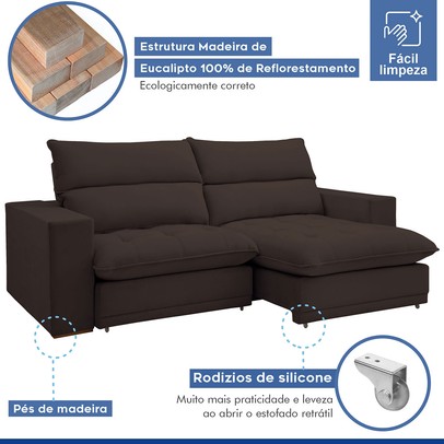 Sofá Retrátil e Reclinável Martinho 230cm Veludo Marrom  - Celflex