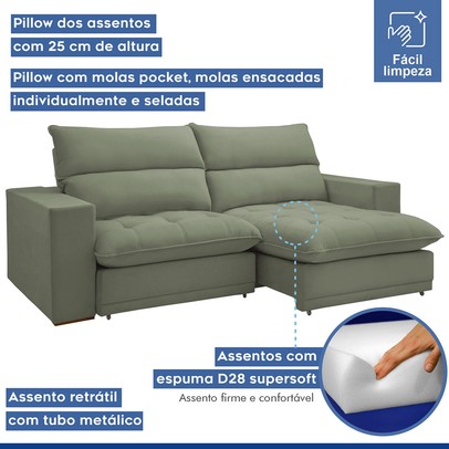 Sofá 2 Lugares Martinho Retrátil Boucle Verde - Celflex