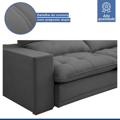 Sofá 2 Lugares Martinho Retrátil Veludo Cinza - Celflex