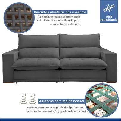 Sofá 2 Lugares Martinho Retrátil Veludo Cinza - Celflex