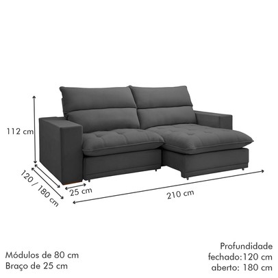 Sofá 2 Lugares Martinho Retrátil Veludo Cinza - Celflex