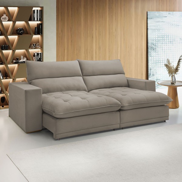 Sofá 2 Lugares Martinho Retrátil Veludo Bege Claro - Celflex