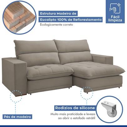 Sofá 2 Lugares Martinho Retrátil Veludo Bege Claro - Celflex