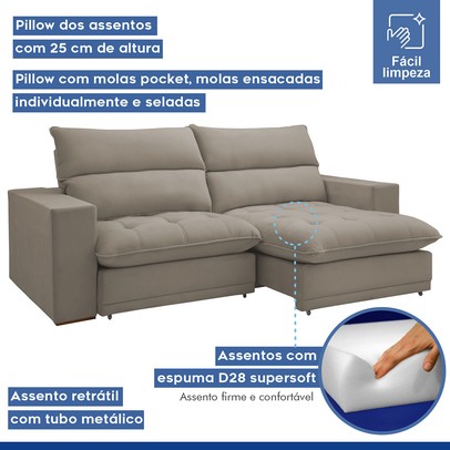 Sofá 2 Lugares Martinho Retrátil Veludo Bege Claro - Celflex