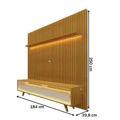 Rack com Painel para TV Até 85 Polegadas Requinte Nobre 2 Gavetas Ripado 100% Mdf com Led Naturale/Off White - Gelius