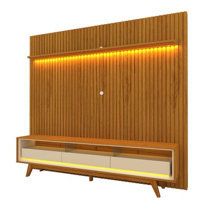 Rack com Painel para TV Até 85 Polegadas Nobre 3 Gavetas Ripado 100% Mdf com Led Naturale/Off White - Gelius