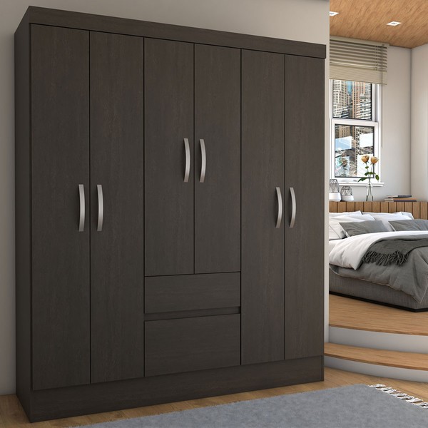 Guarda-Roupa Casal Sena Slim 6 Portas 2 Gavetas ébano - Panorama Móveis