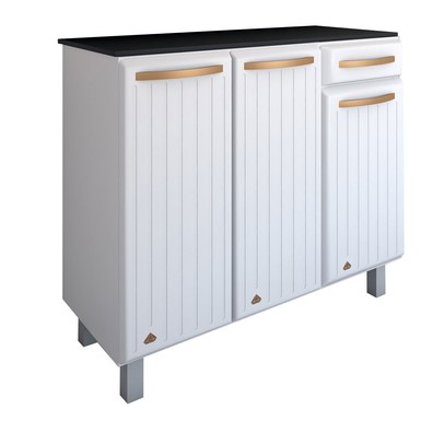 Balcão de Cozinha em Aço Steel com Tampo 3 Portas 1 Gaveta Branco - Panorama Móveis