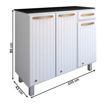 Balcão de Cozinha em Aço Steel com Tampo 3 Portas 1 Gaveta Branco - Panorama Móveis