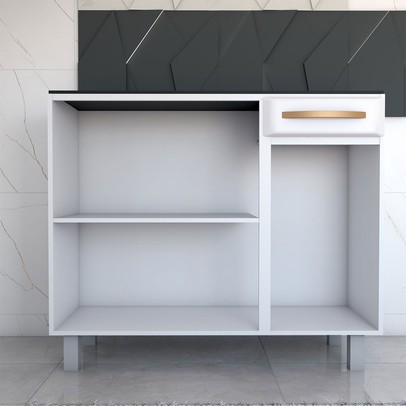 Balcão de Cozinha em Aço Steel com Tampo 3 Portas 1 Gaveta Branco - Panorama Móveis