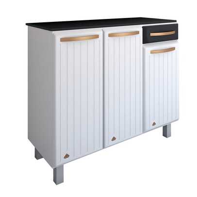 Balcão de Cozinha em Aço Steel com Tampo 3 Portas 1 Gaveta Branco/Preto - Panorama Móveis