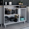 Armário de Cozinha em Aço Steel com Tampo 3 Portas 1 Gaveta Branco/Preto - Panorama Móveis