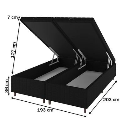 Base de Cama Box King Vision com Baú Rústico/Preto - Vian