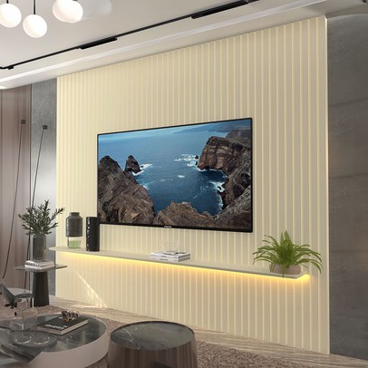 Painel para TV Até 85 Polegadas Nobre 1 Prateleira Ripado 100% Mdf Off White - Gelius