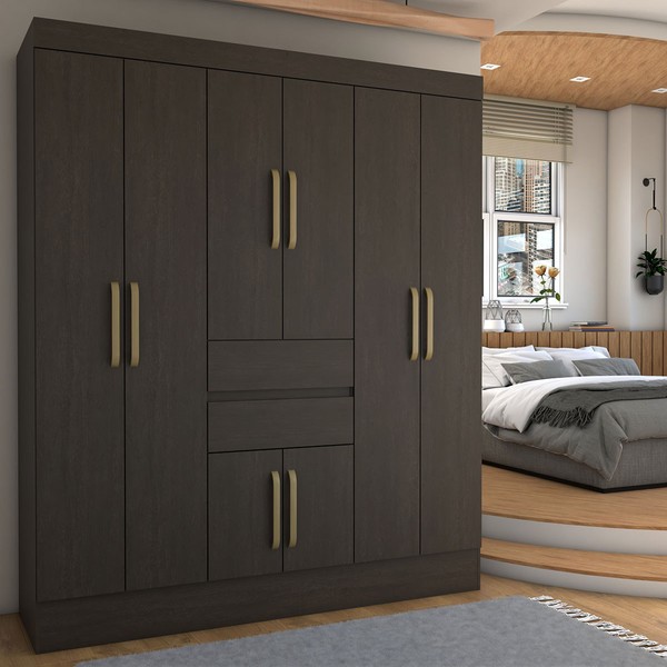 Guarda-Roupa Solteiro Leal Slim 8 Portas 2 Gavetas ébano Touch - Panorama Móveis