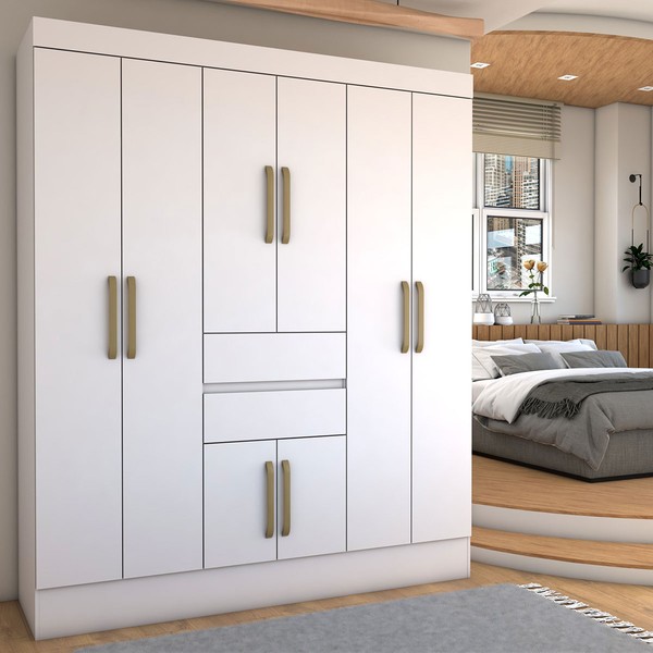 Guarda-Roupa Solteiro Leal Slim 8 Portas 2 Gavetas Branco - Panorama Móveis