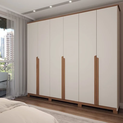 Guarda-Roupa Casal Calábria Slim 6 Portas 6 Gavetas Nature/Off White - Panorama Móveis