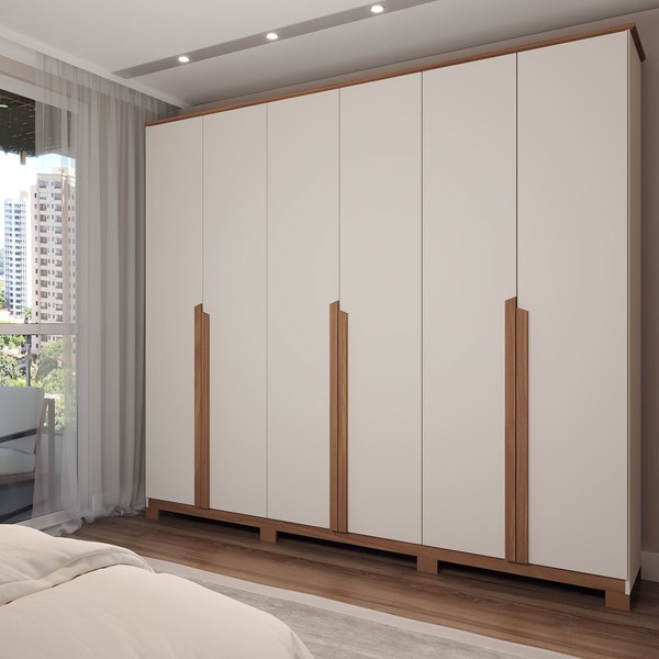 Guarda-Roupa Casal Calábria Slim 6 Portas 6 Gavetas Nature/Off White - Panorama Móveis