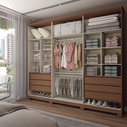 Guarda-Roupa Casal Calábria Slim 6 Portas 6 Gavetas Nature/Off White - Panorama Móveis
