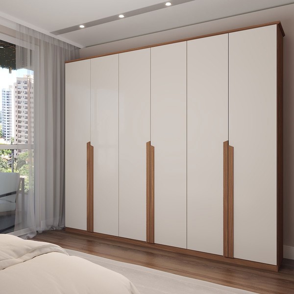 Guarda-Roupa Casal Calábria Slim 6 Portas 6 Gavetas Nature/Off White - Panorama Móveis