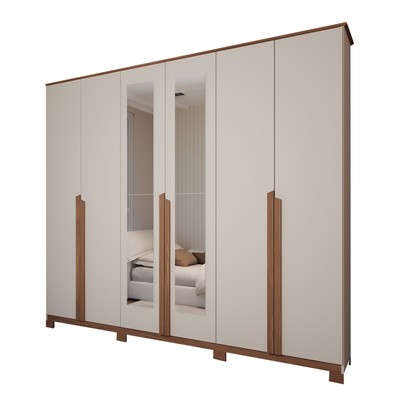 Guarda-Roupa Casal Calábria Slim 6 Portas 6 Gavetas Espelho Nature/Off White - Panorama Móveis