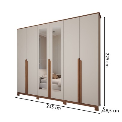 Guarda-Roupa Casal Calábria Slim 6 Portas 6 Gavetas Espelho Nature/Off White - Panorama Móveis