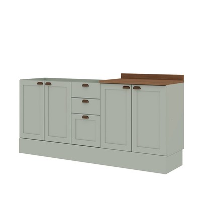 Balcão de Cozinha Iluminata 4 Portas 3 Gavetas 100% Mdf Mint/ébano - Genialflex