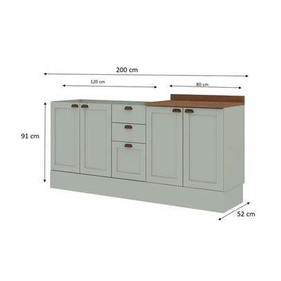 Balcão de Cozinha Iluminata 4 Portas 3 Gavetas 100% Mdf Mint/ébano - Genialflex