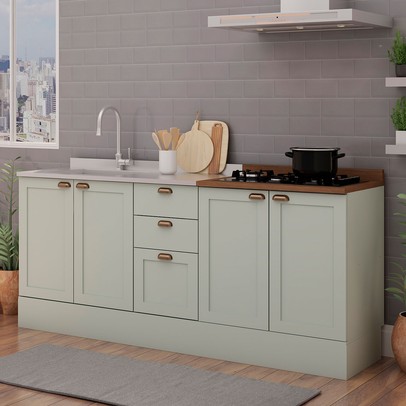 Balcão de Cozinha Iluminata 4 Portas 3 Gavetas 100% Mdf Mint/ébano - Genialflex